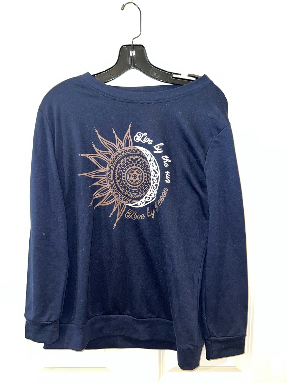 Amazon Navy Pullover with Metallic Sun & Moon Graphic